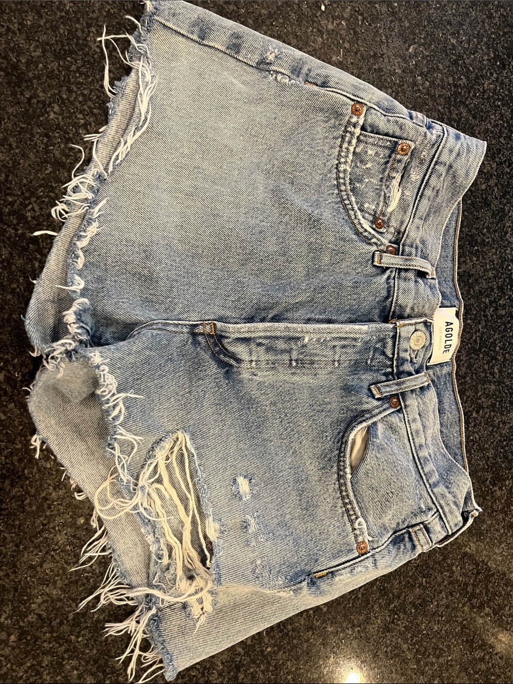 AGOLDE Light Wash Distressed Denim Shorts - Women's 25